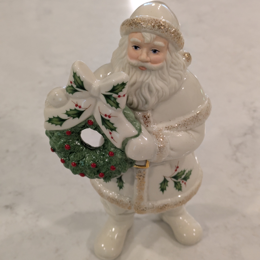Lenox Holiday Santa with Wreath - White and Green 7" Tall